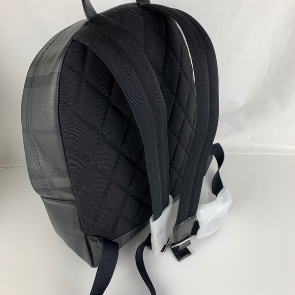 New Burberry Leather Trim London Check Backpack - Picture 4 of 8